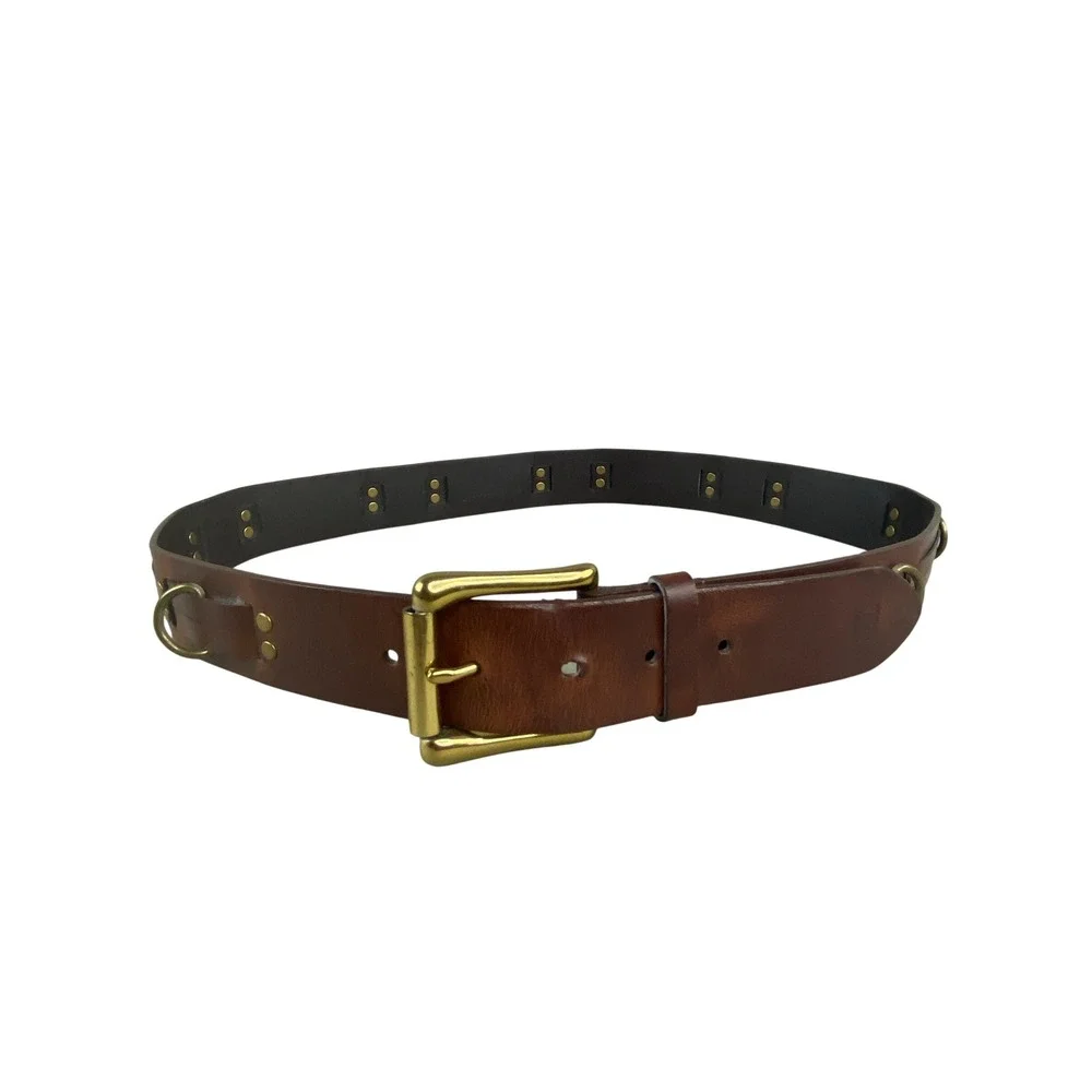 Chaps Womens Brown Brass Leather Rivet Belt 42x1.5 Cowgirl Biker Rock n Roll